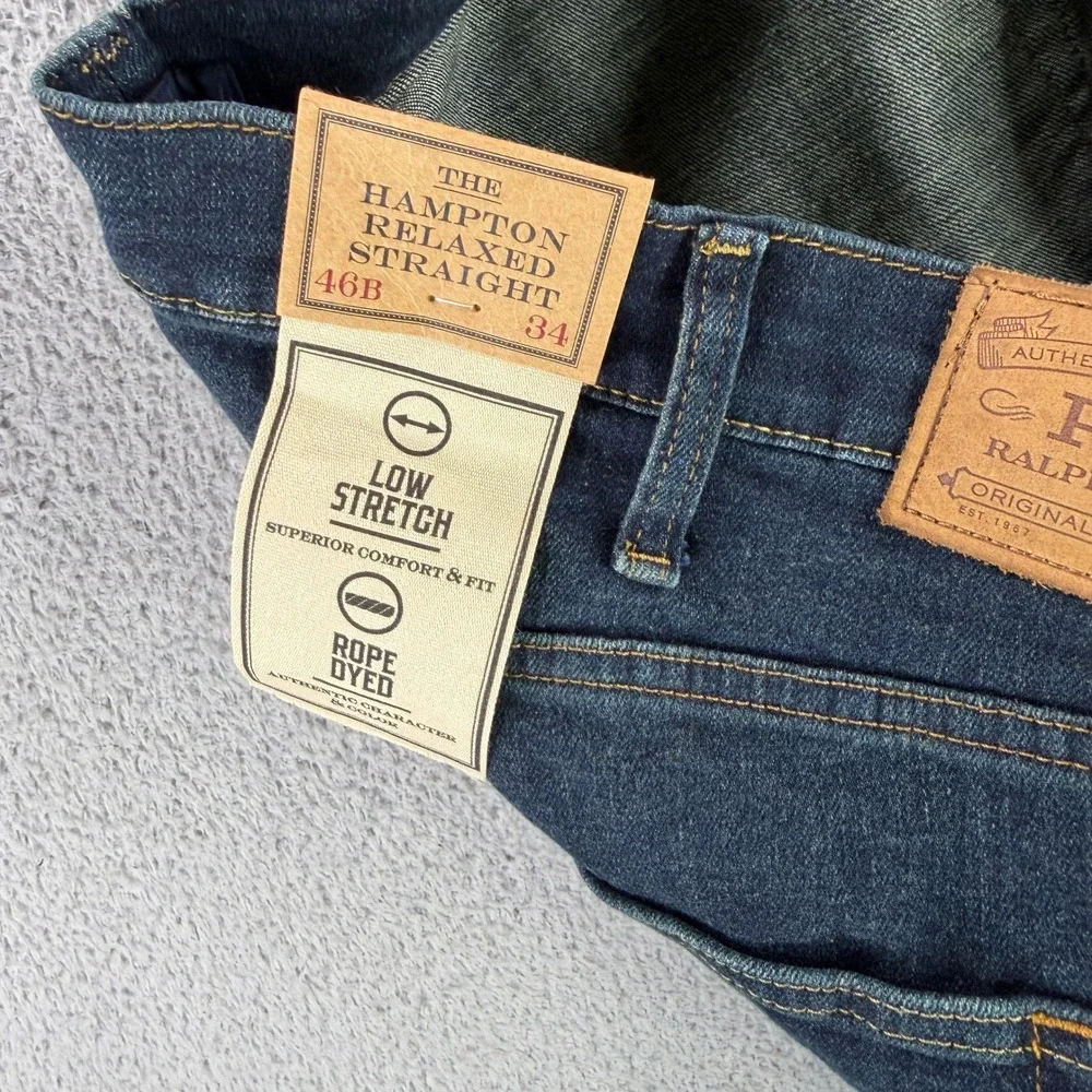 Polo Ralph Lauren Jeans Mens 46x34 Blue Hampton Relaxed Straight Dark Wash NEW